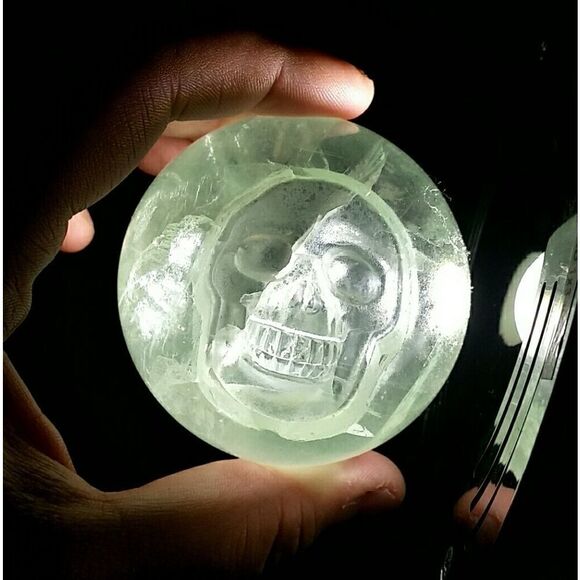 FIRM! 343g Fluorite Skull Sphere with Stand - Picture 2 of 7